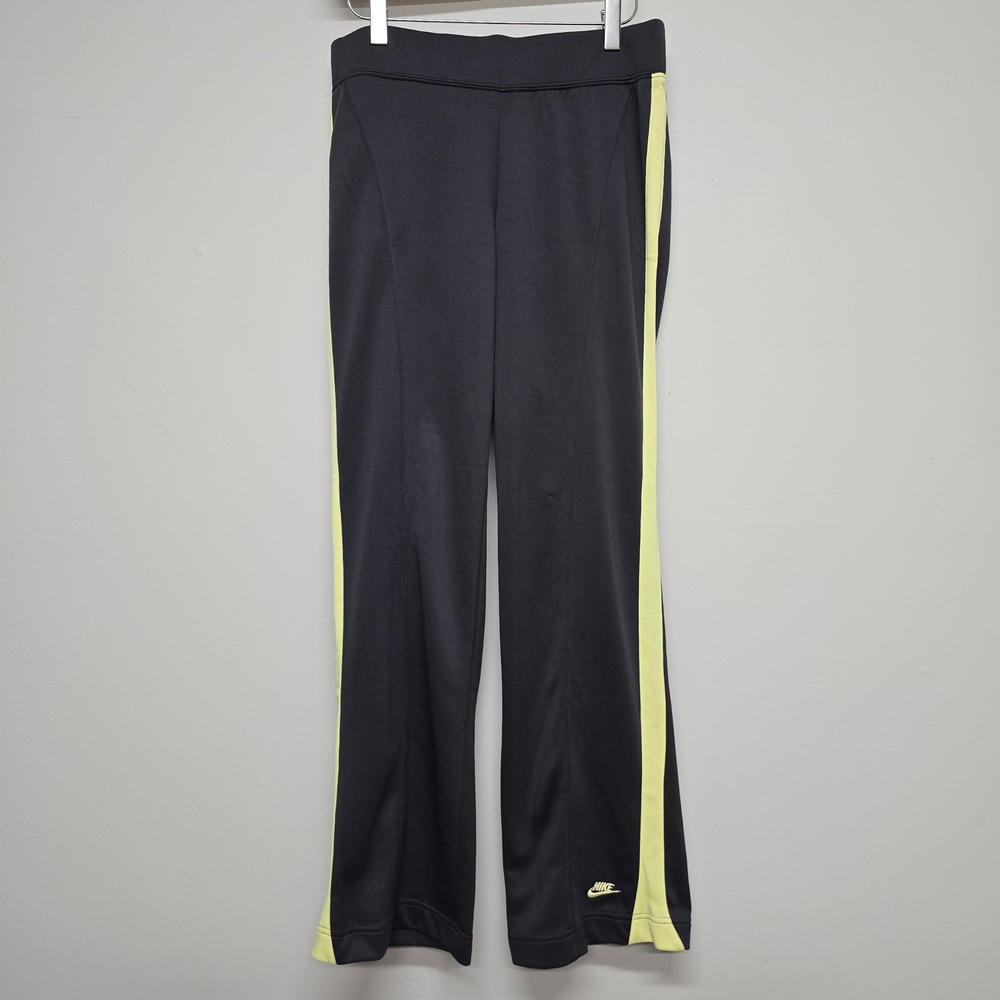Nike Track Pants Womens Small Black Neon Yellow Side Stripe Flare Y2K Sporty